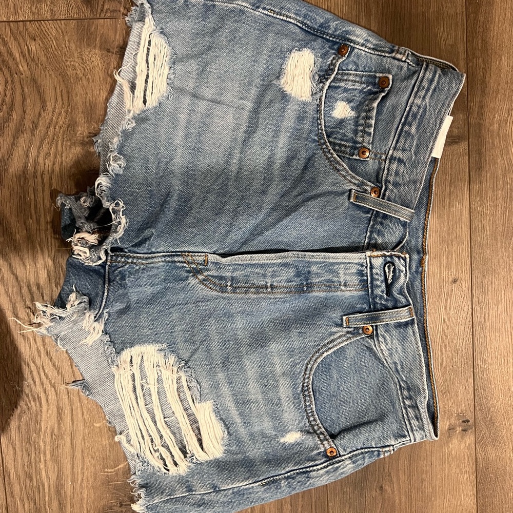 Levi's Blue Jean Shorts with Distressing and High-Waisted Design